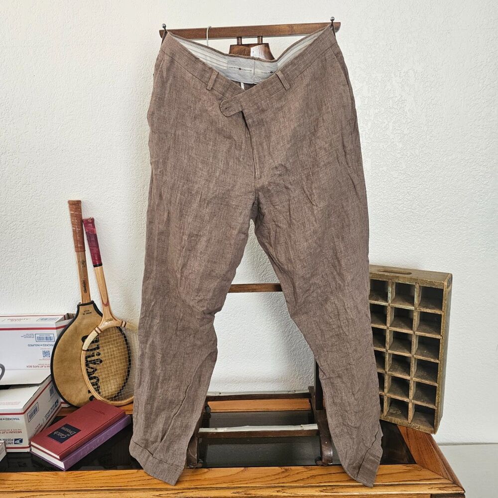 Joseph Abboud Levis Trousers Leomaster Italian Fabric Linen Blend Brown Cuffed